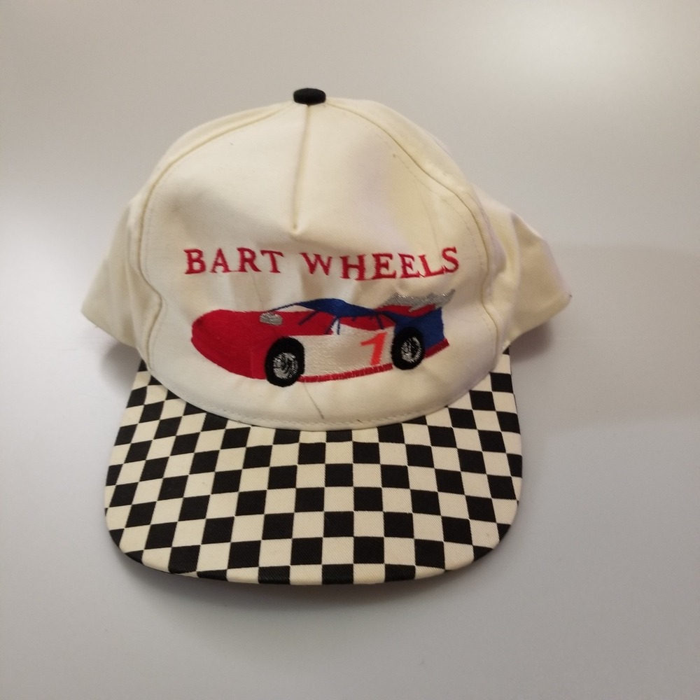 Vintage Bart Wheels Racing Hat Cap Snapback Checkered San Sun 90s Embroidered